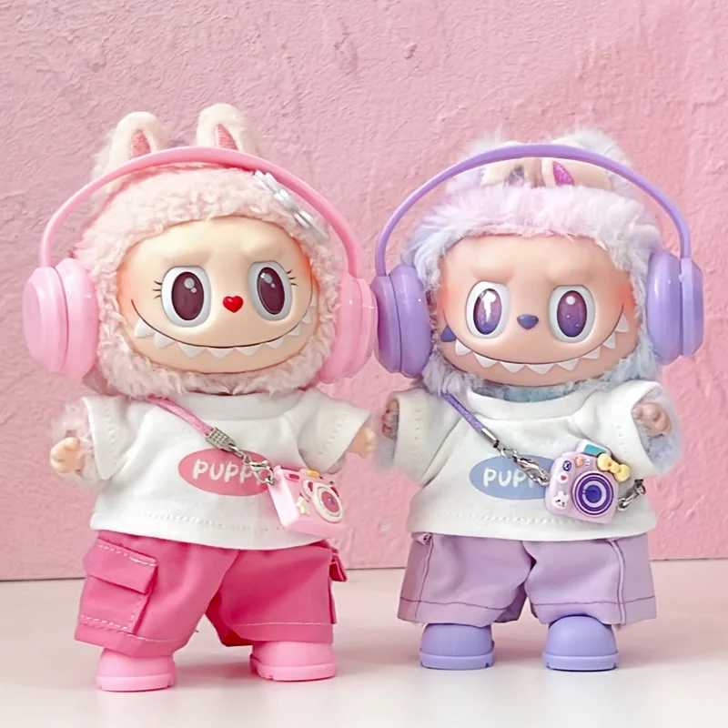 For 1517cm Cute Labubu Dolls Clothes Pink Purple Earphones Tshirts Shorts Outfit Clothing Labubu V1 V2 Diy Toys Accessories C250924