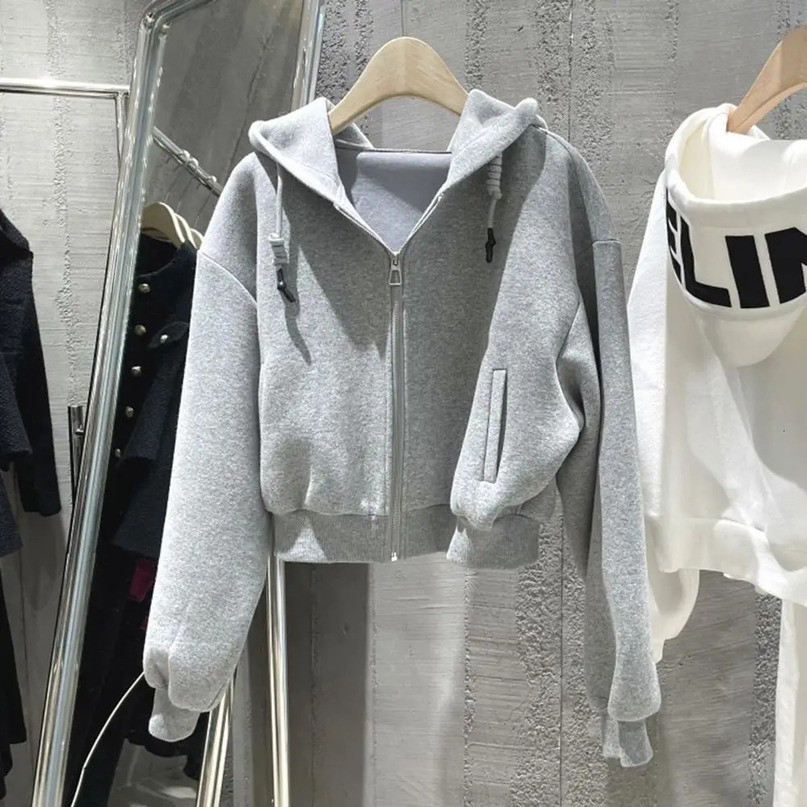 Women Letter Embroidery Hoodies Autumn Winter Vintage Zipper Long Sleeve Jacket Coat Harajuku Casual Loose Hooded Sweatshirt 240318