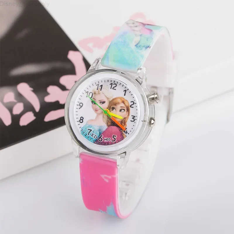 Disney Frozen Children Watch LED Flash Quartz Watch Ice Snow Princess Silicone Girls Watch Student Cartoon Kids Watches Toy Gift H250924