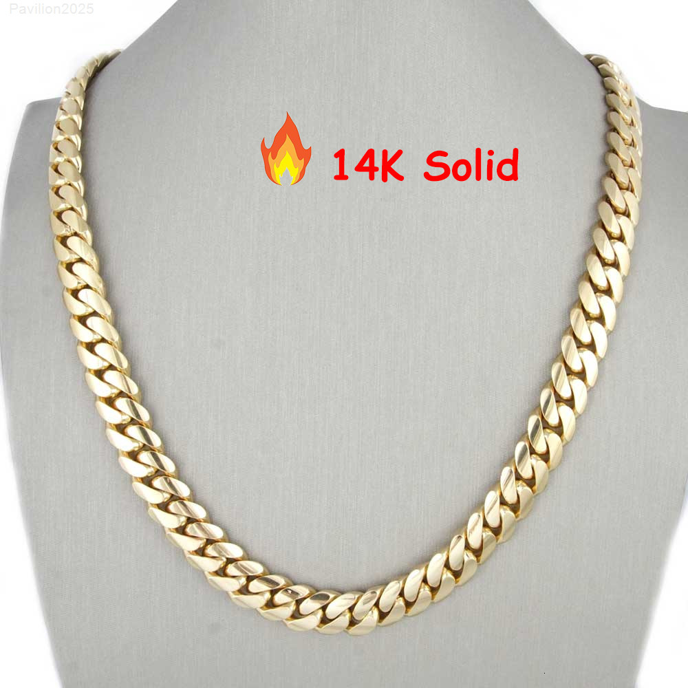 Cubana Hip Hop Jewelry Design Luxury Customized Trend Solid 14K Real Yellow Gold Heavy Plain Miami Cuban Curb Link Chain for Men