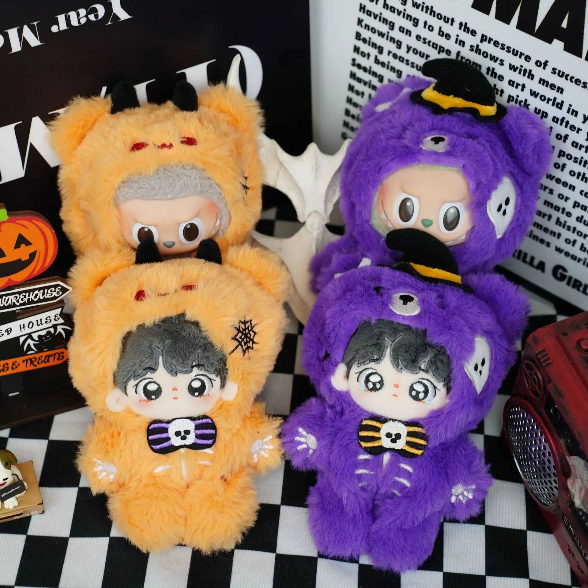 No dollFor 17cm labubu Halloween outfit skull uniform Decoration Little Cloths v1v2v3 baby clothes cool sweater doll can be C250924