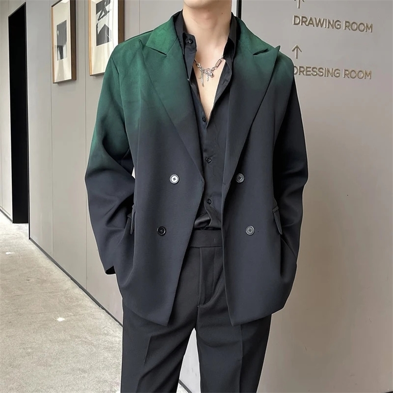 Korean Blazer Men Fashion Society Mens Dress Jacket Loose Casual Suit Jacket Mens Gradient Color Jackets Men Office Formal Coat 240117