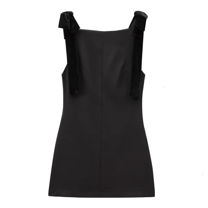TRAF Womens Comparison Velvet Bow Mini Dress Straight Neck Back Zipper Womens Dress Sexy and Fashionable 241125