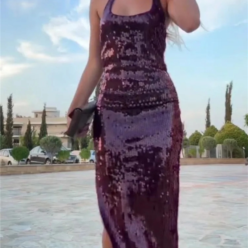 Strap sequin dress party dress sexy backless ultra-thin fit fashionable elegant hanging collar womens beach dress social evening dress 241125