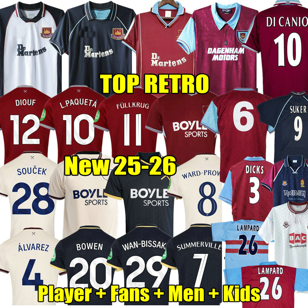 BOWEN 25 26 L.PAQUETA DI CANIO 91 92 95 97 West Retro soccer jerseys Cole Lampard Dicks 1999 2000 Classic United 99 00 Vintage Football Shirts 99 01 ANTONIO SUMMERVILLE