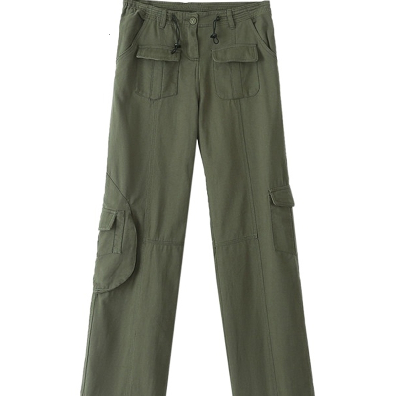 Women's Pants Capris PUWD Casual Women Green High Waist Straight Pants Summer Fashion Ladies Overall Female Pocket Polyester Pants 230321