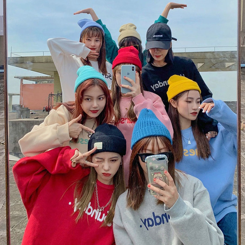 8 colors autumn winter korean style Women warm Sweatshirts Long Sleeve letter thick Sweatshirt Womens pullovers (X1667) 210423