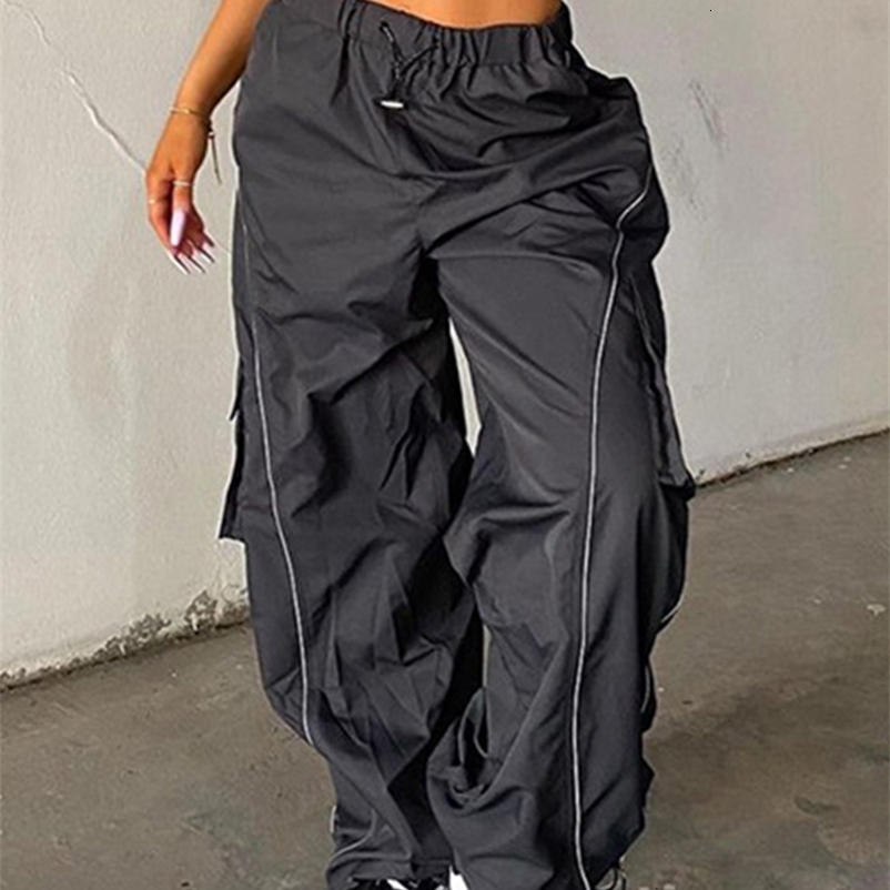 Women's Pants Capris Jacuqeline Loose Wide Leg Baggy Pants Women Hippie Casual Streetwear Low Waist Cargo Trousers Contrast Stitching Sweatpants 