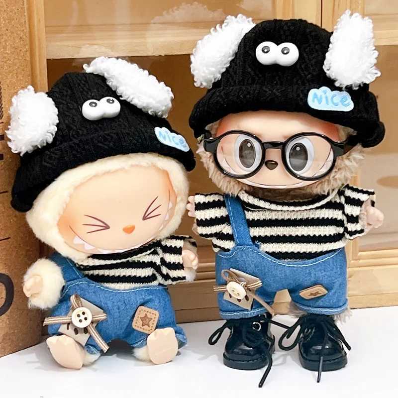 Doll Clothes For 1517cm Labubu 4pcspack Stripes Tshirt Jumpsuit Puppy Hat Glasses Sets Cotton Idol Doll Accessories Fans Gift C250924