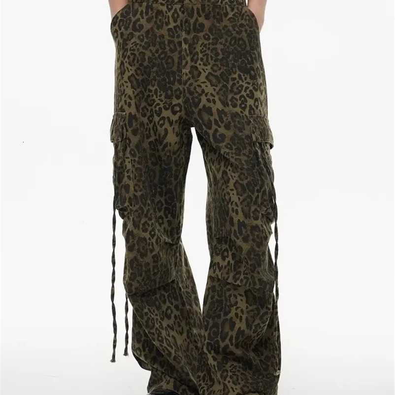 Y2K Streetwear Leopard Baggy Stacked Cargo Jeans Pants For Men Clothes Women Wide Leg Long Trousers Pantalones Hombre 240912
