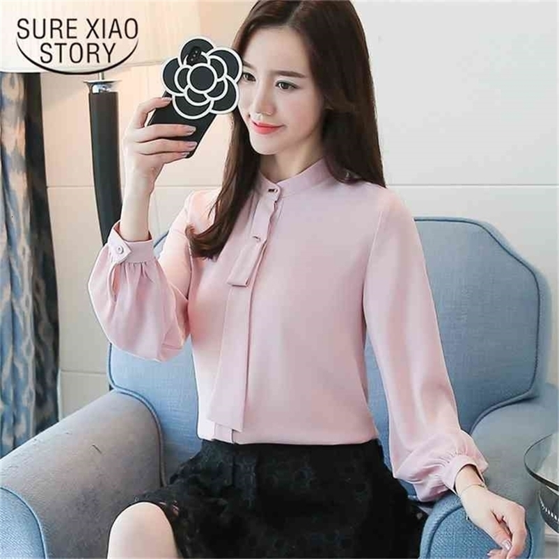 fashion autumn women blouse Korean style collar snow chiffon office lady long puff sleeve blusa 0902 40 210506