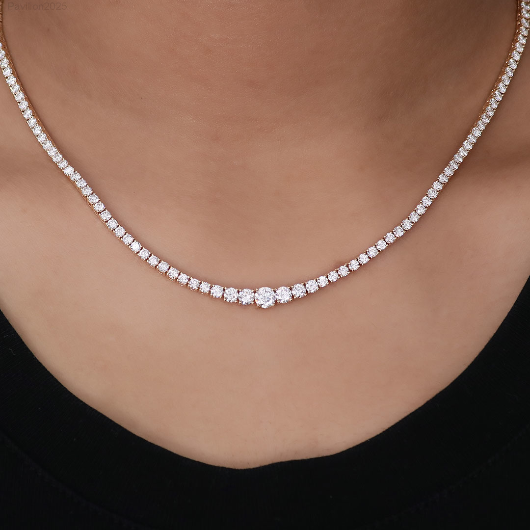 18K Yellow Gold Lab Grown Diamond Tennis Chain 25mm Round Cut DEF VVS Lab Diamond 17 Inches Necklace Length