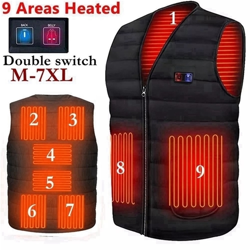 Men's Vests Men Autumn winter Smart heating Cotton Vest 9 area Heated V neck vest Women Outdoor Flexible Thermal Winter Warm Jacket M-7XL 220919