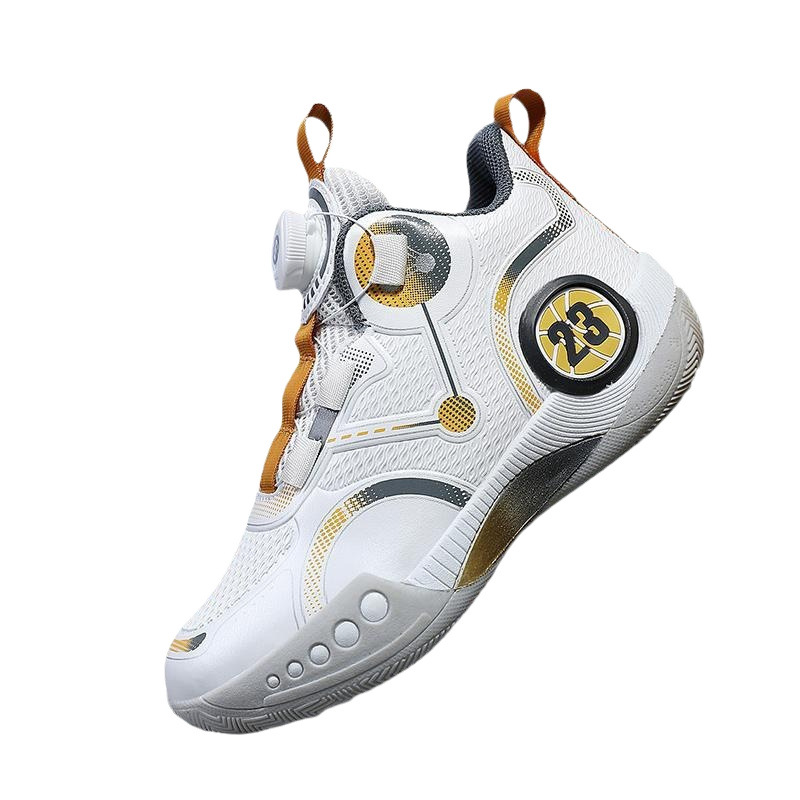 Free shipping children's boys' basketball shoes, autumn mid to large children's rotating button running shoes, wear-resistant and shock