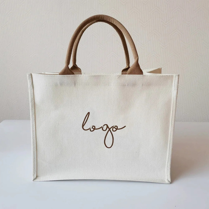 100 piecesbatch customized highquality canvas shopping bags with PVC lining environmentally friendly and reusable printed cotton handbags 240807