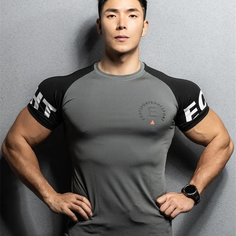Mens gym T-shirt mens bodybuilding fitness quick drying short sleeved T-shirt running T-shirt fashionable T-shirt mens training clothes 250423