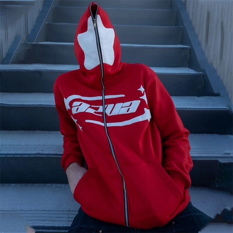 Men's Hoodies Sweatshirts Retro Zipper Star Printes Hoodie for Men Y2k American Hip-hop Casual Harajuku Sweater Gothic Punk Streetwear Loose Male
