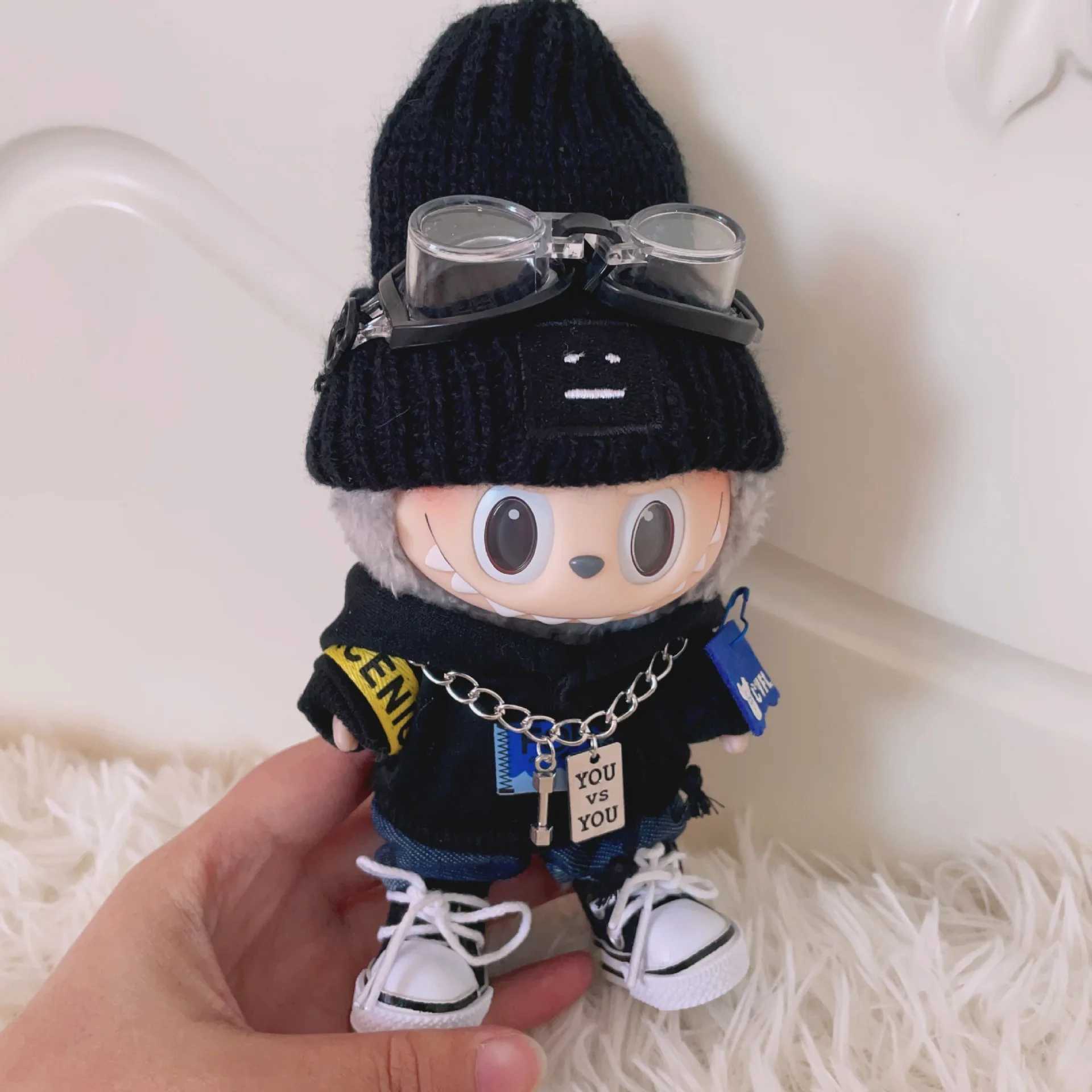 Clothes For Labubu 17cm II Idol Dolls Sitting Party The Monster Outfit Accessories Clothing DIY Kids Gift Cool Boy Pilot Hat C250924