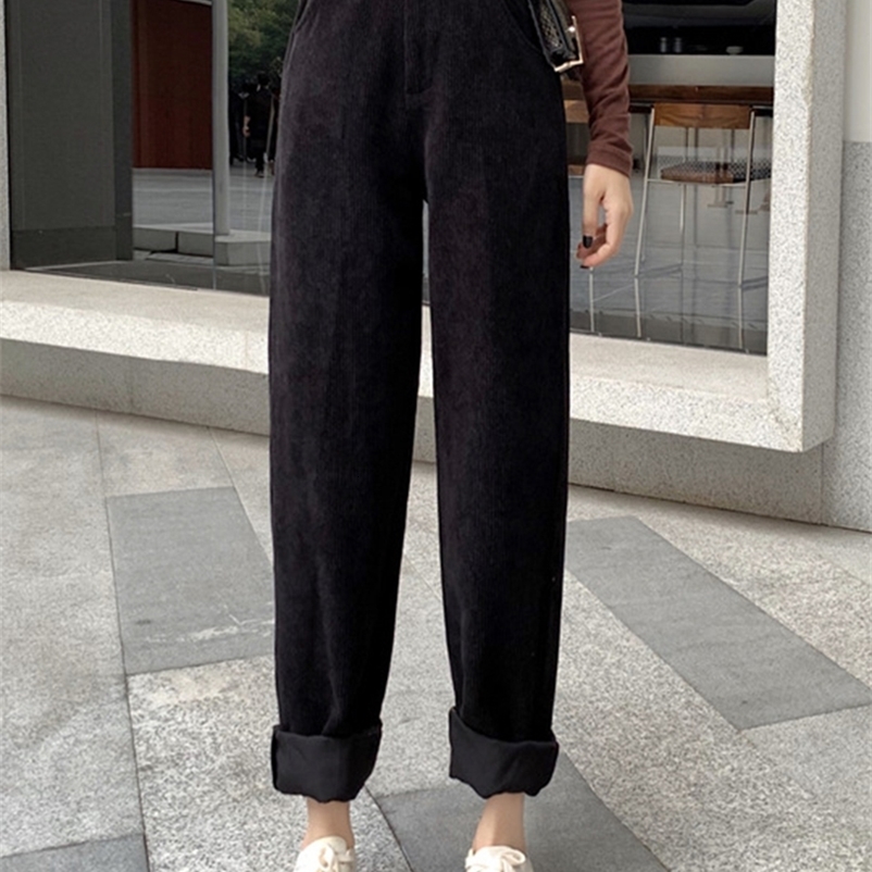 Women's Pants Capris ZOKI Vintage Corduroy Women Pants Fashion Belt Fall Elastic High Waist All Match Wide Leg Pants Causal Pockets Loose Trouser