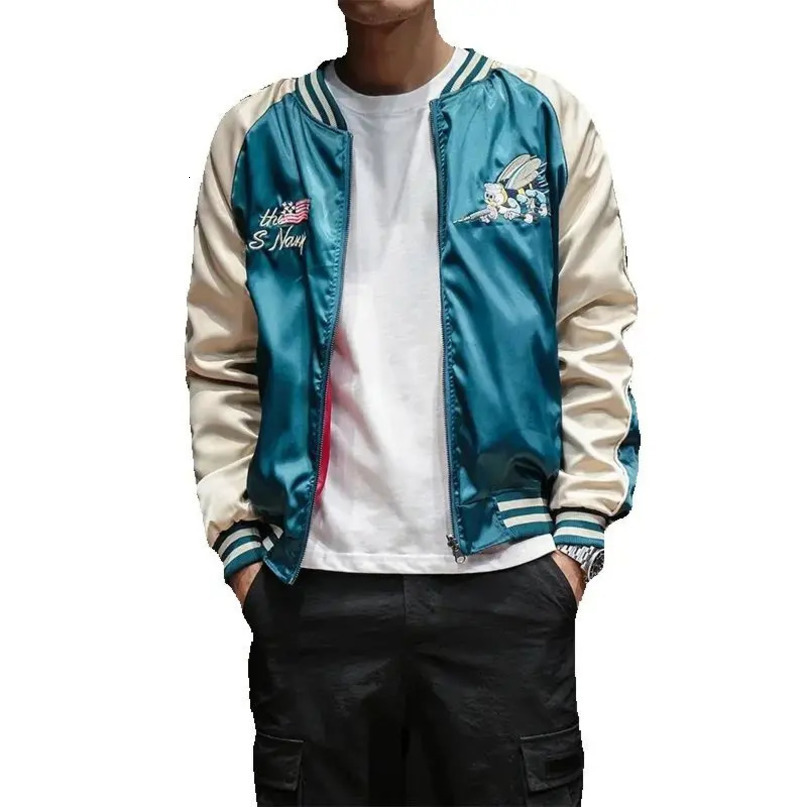 Satin bomber jacket womens Sukajan Crane ed hiphop boys Harajuku clothing autumn spring Z1 250312