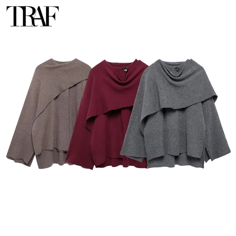 TRAF Cape Coat Womens Scarf Collar Raincoat Womens Shawl Long Sleeve Winter Womens Raincoat Knitted Cardigan Womens 241128