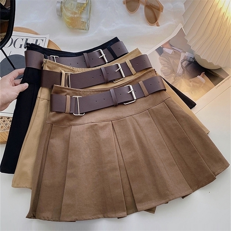Yitimoky Pleated Skirts for Women Mini Y2k Summer Sashes Korean Fashion Clothing Harajuku Black High Waist Casual Elegant 220701