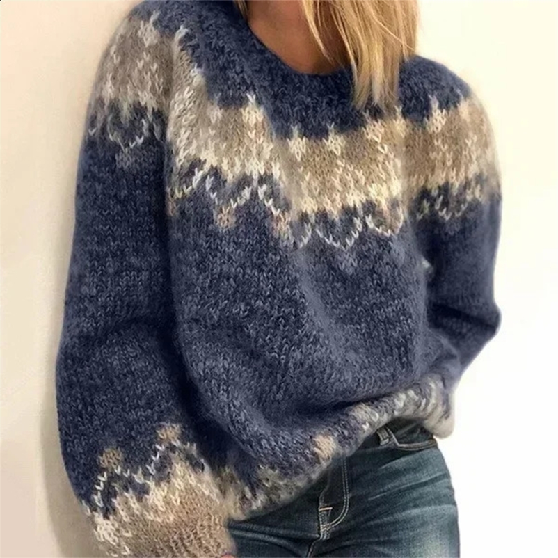 Christmas Sweaters Winter Womens Knit Sweater Mohair Jacquard Print Pullover Top Warm Thick Jumpers Pullover Top XXXL 240812