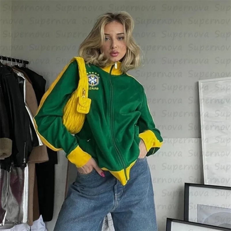 Y2K Aesthetic Vintage Sweatshirts Letter Embroidery Graphic Pattern Zip Up Hoodie 90s Stand collar Retro Grunge Goth Jacket Coat 240717