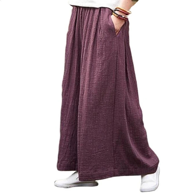Spring Fashion cotton Wide Leg Pants plus size Female Loose Casual cotton linen Pants Trouser Autunm vintage long pants 240829