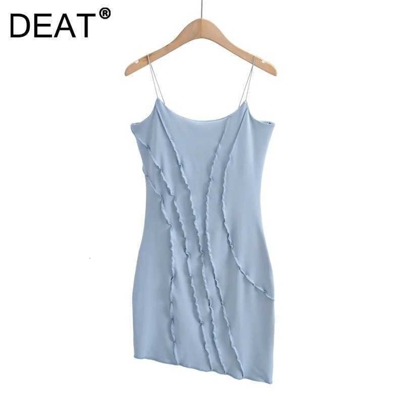 DEAT Women Sling Dress Slash Neck Sleeveless Arrivals Lady Sexy Fashion Temperament Spring Summer 11D1700 210709