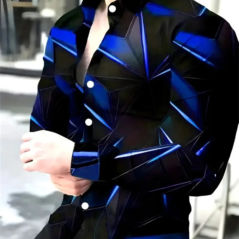 Fashionable Mens Shirts 3D Geometric Print Mens Casual Buttoned Long Sleeve Shirts Mens Spring Summer Autumn Tops Mens 6XL 240704