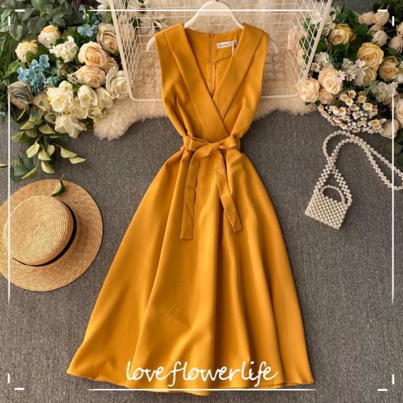 Work Fashion Solid Sleeveless Dress Women V Neck Sashes OL Vestidos Spring Summer Dresses Bow 210521