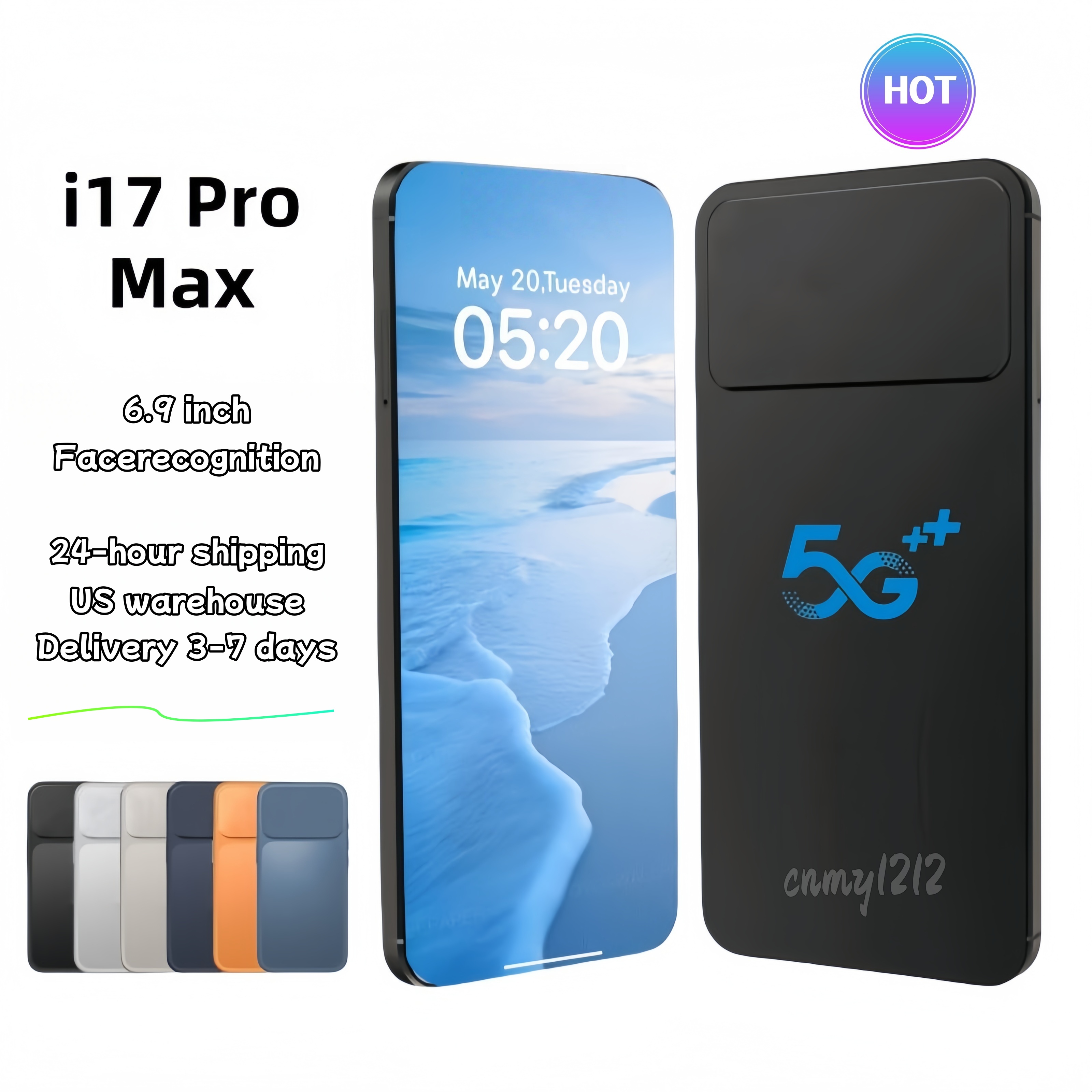 I16 i17 Pro Max 5G Phone 4G LTE 5G Smartphone 16GB RAM 1TB Face ID GPS Android System Phone AirPods Max Earphone Case Green Label Sealed Customization Fast Shipping