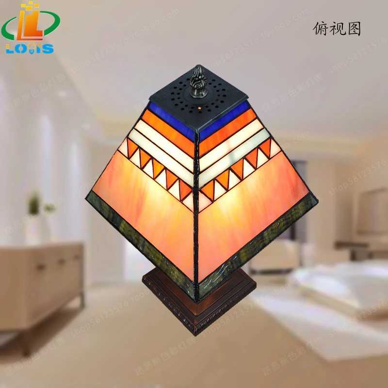 20CM Scandinavian Quadrilateral Simple Table Lamp Tiffany Style Computer Desk Cafe Antique Bedroom Bedside Stained Glass Metal C251115