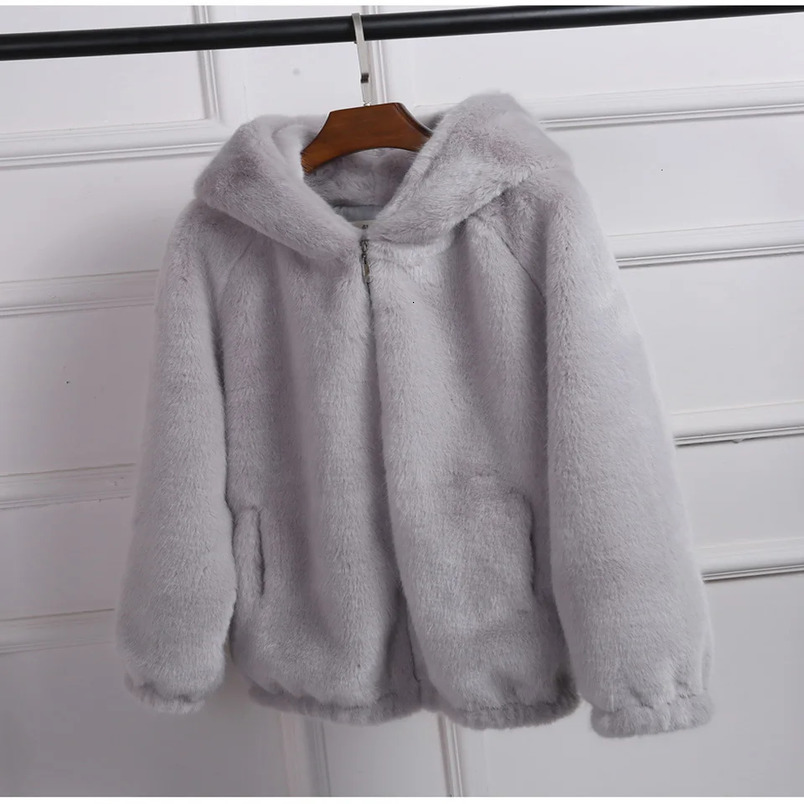 Womens winter coat womens mink cashmere warm jacket loose plush hooded thick jacket teddy jacket rabbit fur coat 241108