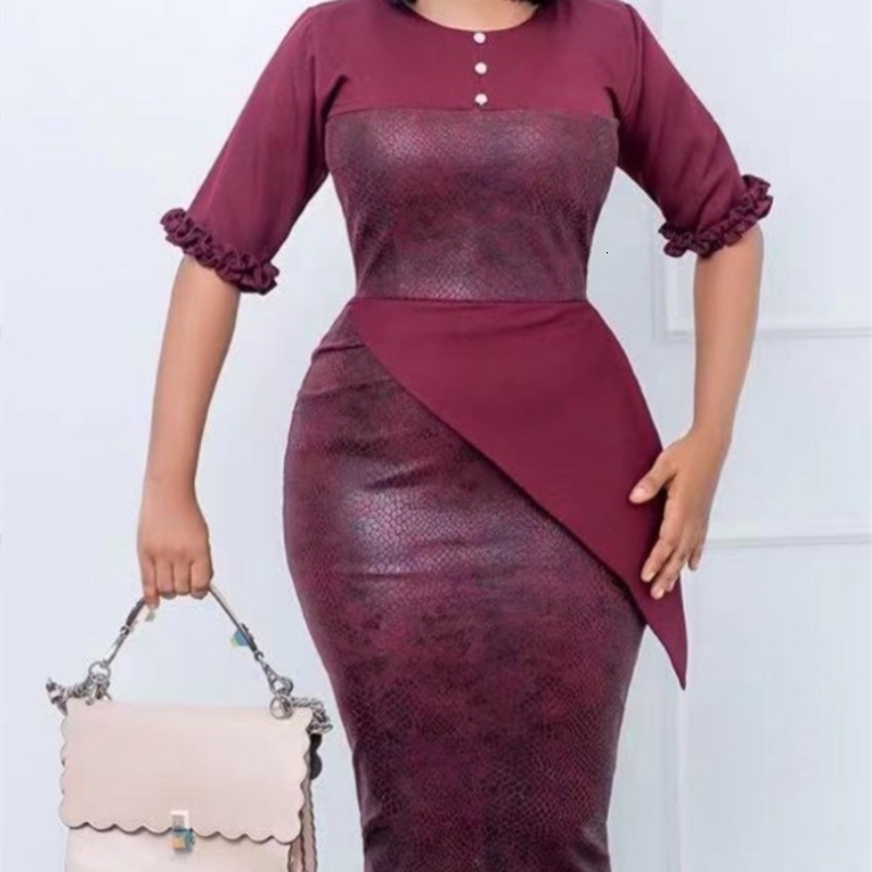 Party Dresses Vintage Women Half Sleeve Bodycon Dress Sexy PU Contrast Buttons Peplum Event Outfits Summer 221128