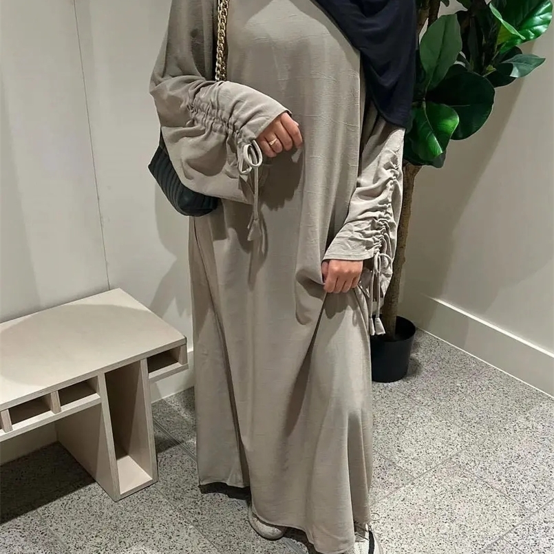 Latest Fashion Cuff Tie Muslim Robe Abaya Syari Female Muslim Abaya Worship Service Abaya wy2061 241111