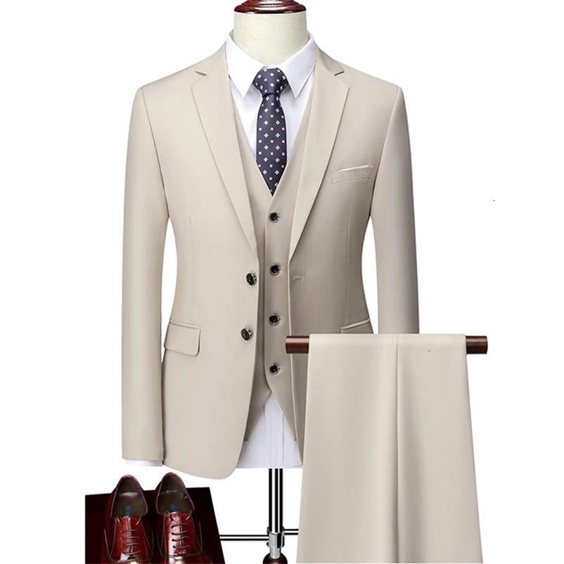 M-6XL Jacket Vest Pants Boutique Pure Color Mens Business Formal Suit 3Piece 2Piece Set Groom Wedding Dress 240126