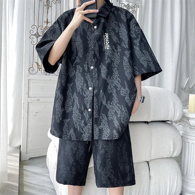 Mens Hawaiian Beach Sets Single Breasted Short Sleeve Shirts and Shorts Suit Set Casual Summer Vacation Travel Outfit Sets 240518