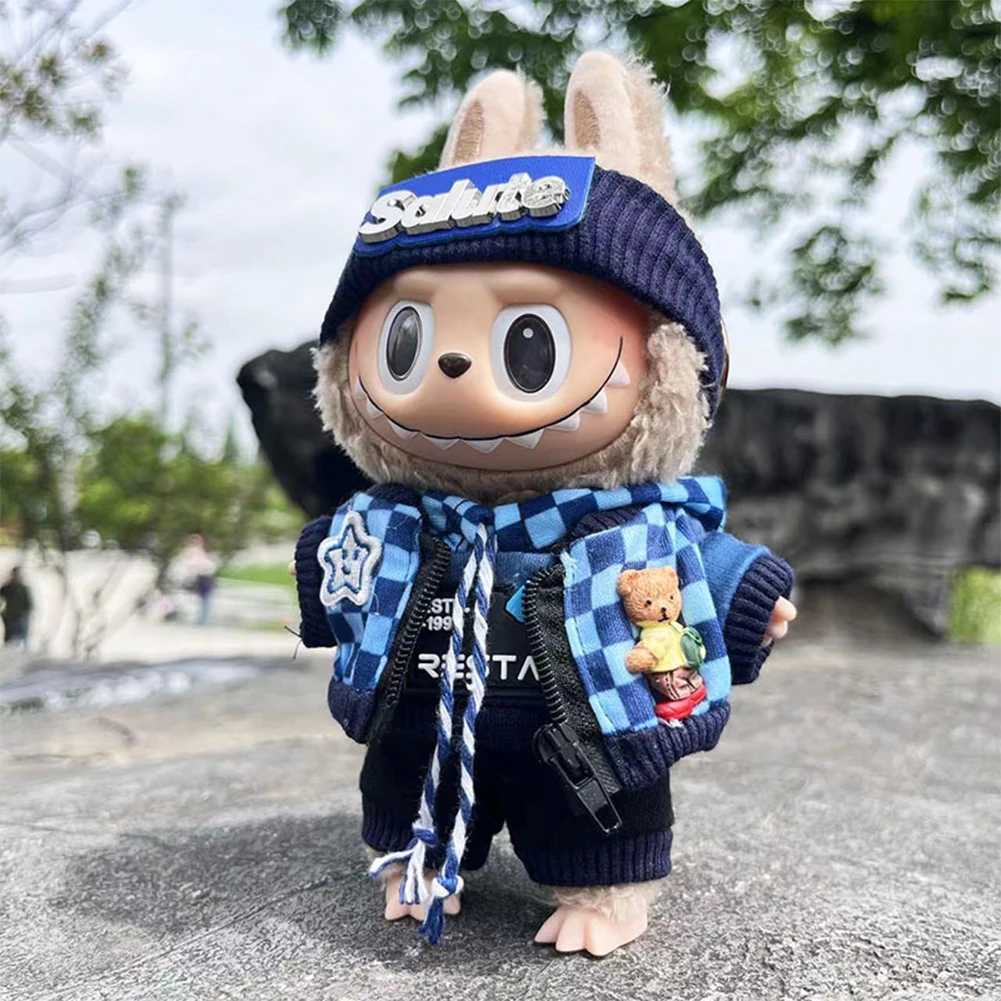 for Labubu 17cm Doll Clothes Mini Plush Dolls Outfit Clothes Headband Hoodie Coat Trousers for Korea Kpop Exo Labubu Dolls Cloth C250924