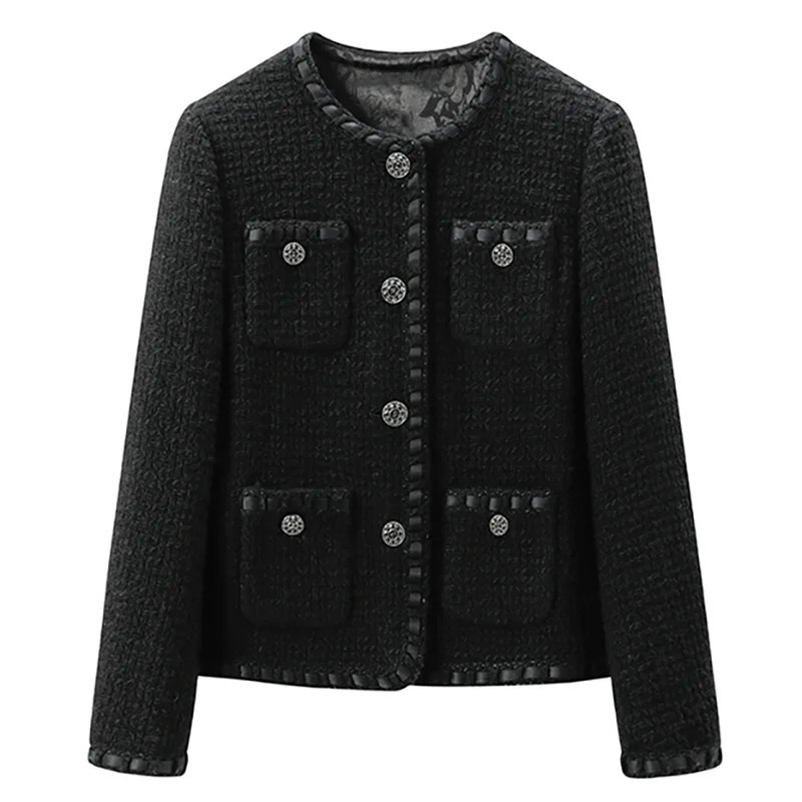 Su Li Autumn and Winter Black Round Neck Tweed Long Sleeve Single Breasted Ladies Elegant Casual Fashion Lady Jacket 240704