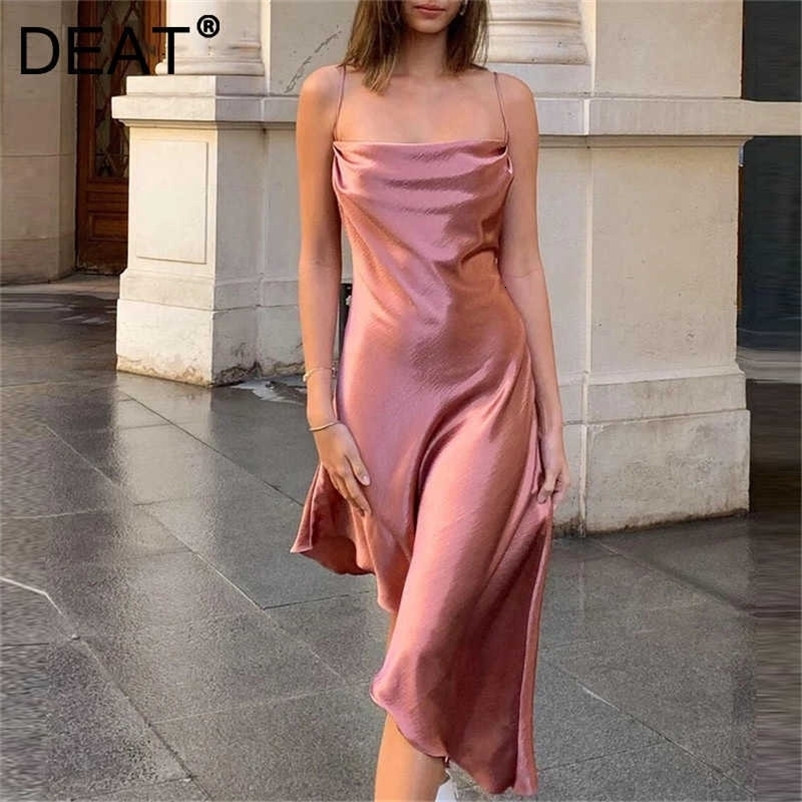 DEAT Women Sling Asymmetrical Dress Slash Neck Sleeveless Arrivals Lady Backless Sexy Fashion Spring Summer 11D1360 210709