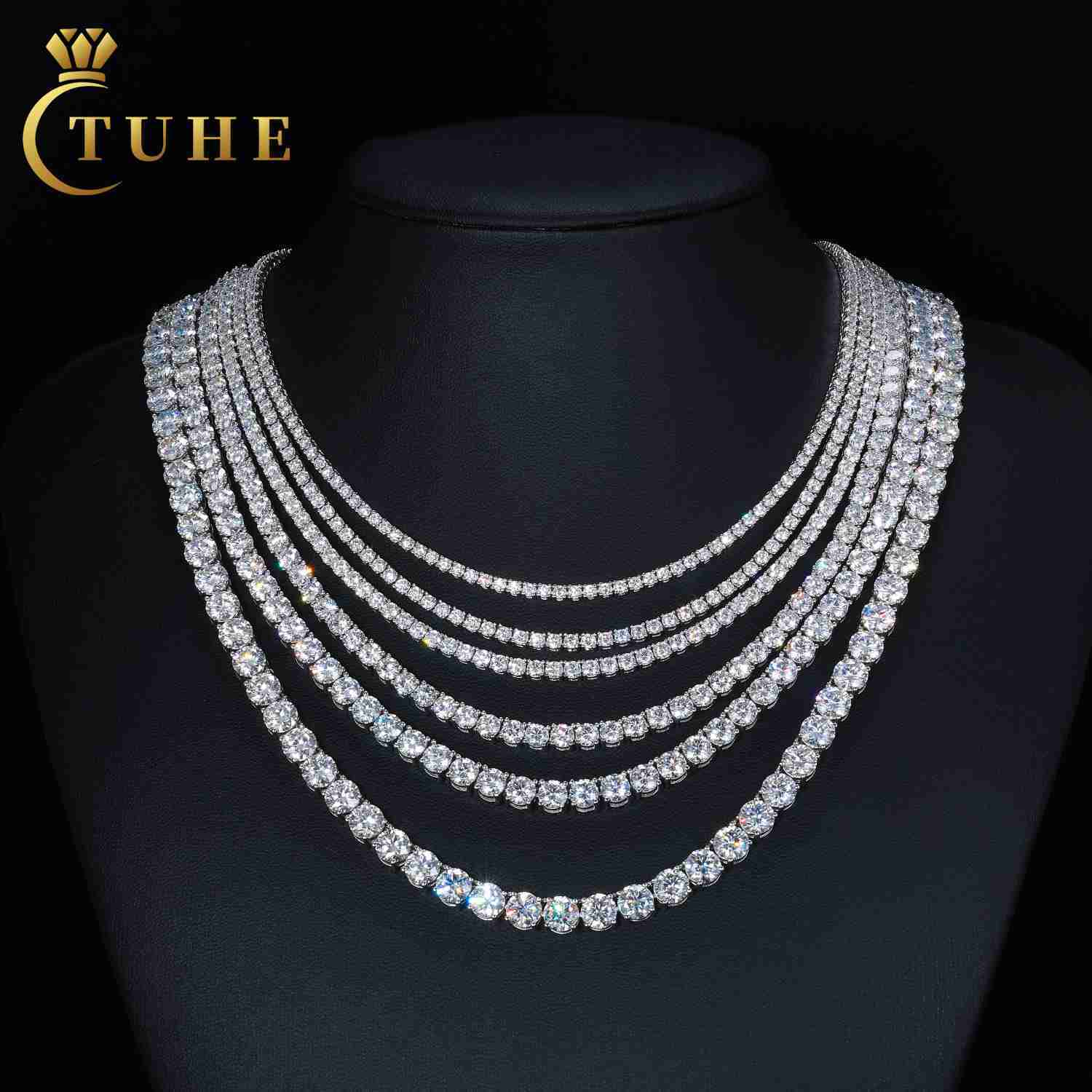 High Quality Hip Hop Jewelry 2mm6mm 925 Sterling Silver VVS Moissanite Diamond Cluster Tennis Chain Necklace for Men Women