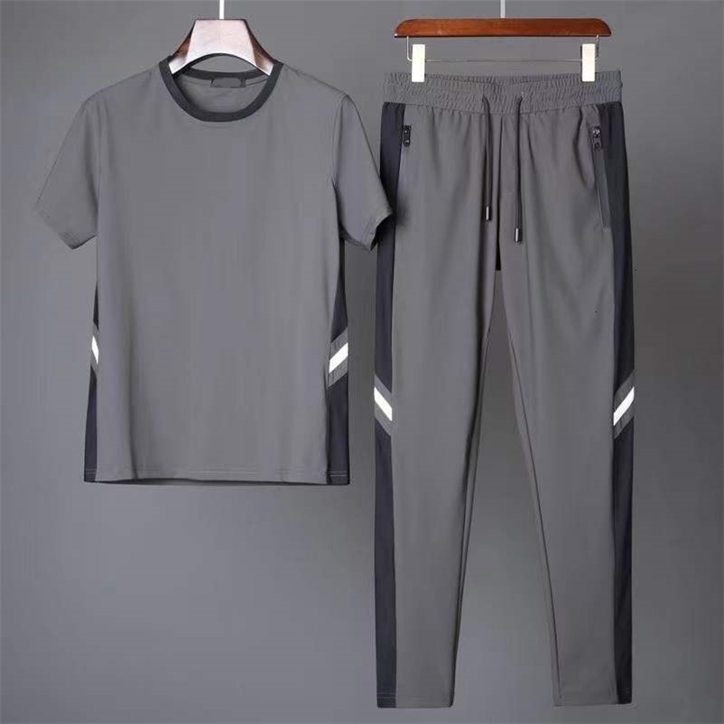 Men's Tracksuits Men's Cold Thin Short Sleeve T-shirtTwo Piece Solid ShirtTrouser Family Set Men's Size M-5XL 956 230424