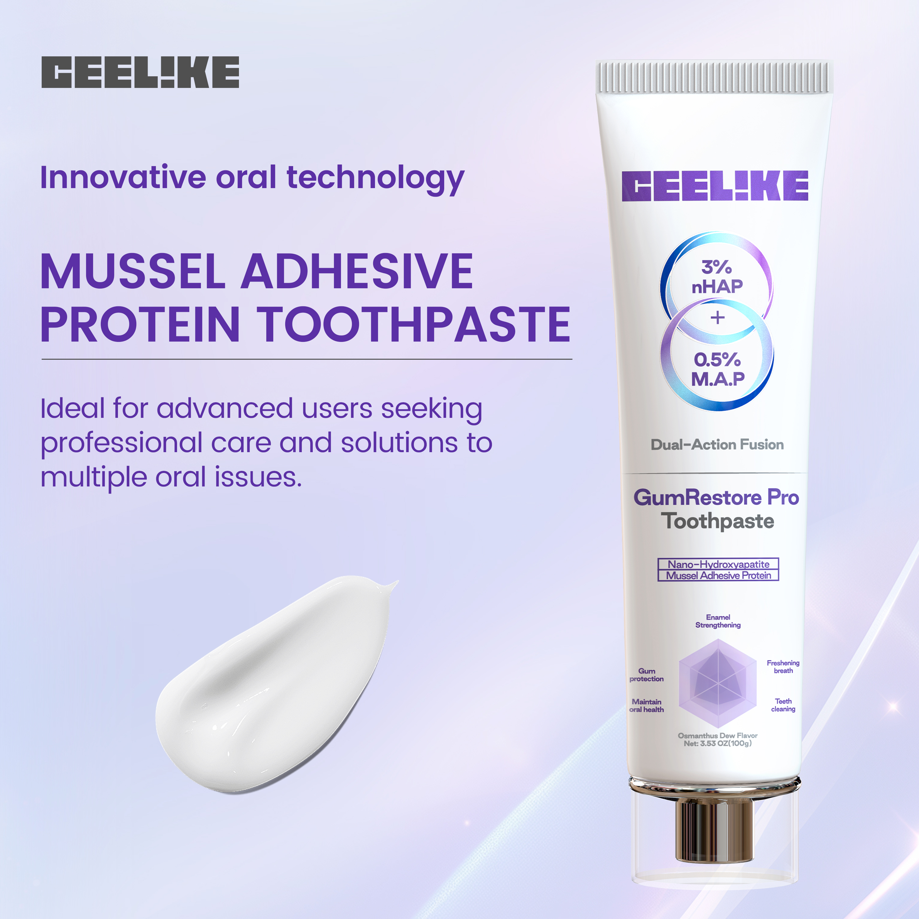 CEELIKE Gum Care Toothpaste - Dual-Action Enamel & Gum Support with 3% Nano Hydroxyapatite (nHAP) & 0.5% Mussel Adhesive Protein - 3.53oz