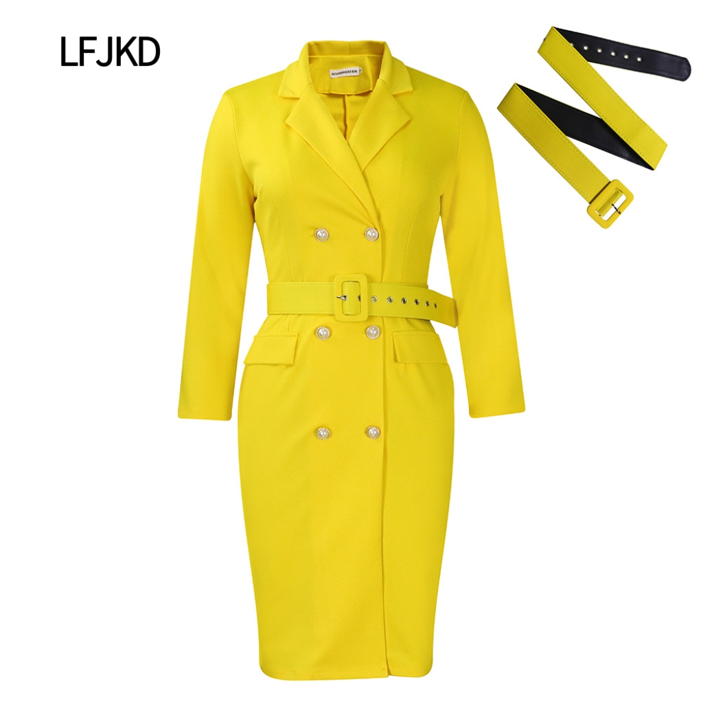 K2242 Double-breasted plus-size professional dress, women's suit collar commuter dress, 2024 new fashion OL office wear