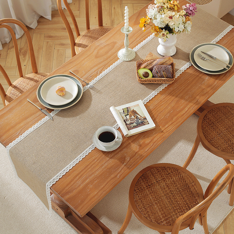 Natural hemp table runner holiday wedding decoration long strip cloth lace table runner bed scarf A9SJ01