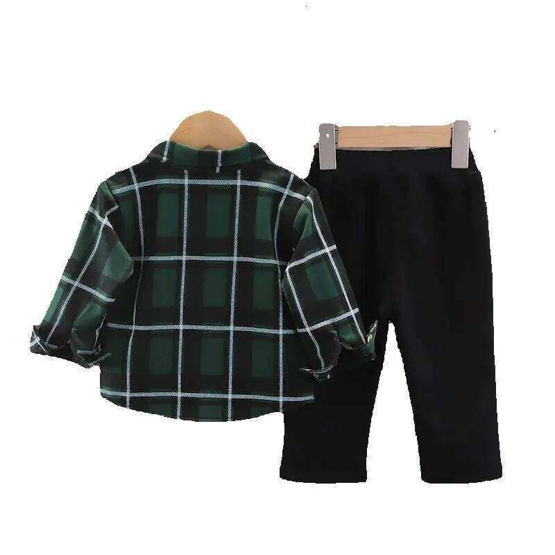 Autumn Newborn Clothes: Plaid Toddler Outfit - Stylish Long Sleeve Shirt and Pants Set for Boys, Perfect Spring/Autumn Two-Piece Suit