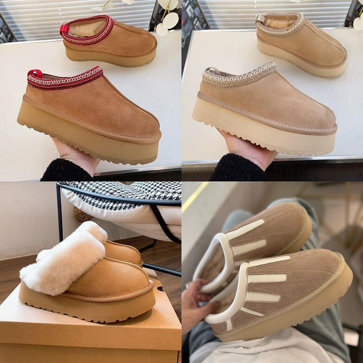 New Tasman Slippers Tazz mustard seed Chestnut Sand Fur Slides Sheepskin Classic Ultra Mini Platform Boot Winter Women Men Slip-on Shoes Suede Upper Wool Fall