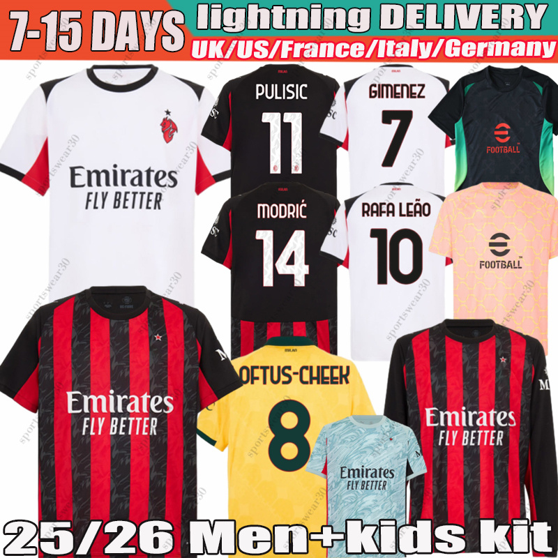 25 26 maglia milans Kit Rafa Leao Modrie Gimenez Soccer Jerseys PULISIC THEO Rejnders Loftus-Cheek football Shirt Men kids kit sets uniform
